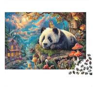 Panda Fantastique Papier Lourd Panda Dormant près de Champignons et cabane Puzzle Cadeau d’Anniversaire 52x38cm/1000 pièces