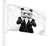 Panda Flag 4x6 FT Cool Animal Bear Pandas in Black White Suit Bow Tie Glasses Outdoor Flags Welcome Yard Banners Home Garden Yard Lawn Decor