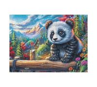 Panda géant avec du Bambou 500 Pieces Casse-tête Amateur d'art en Carton Haute Densité Bûche, Bambou et Neige Difficile Niveau Expert Décoration Murale Salon Cadeau Fête des Mères 500 PCS