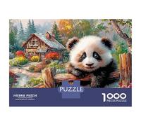 Panda géant Jeu De Puzzle Panda près d'un Cottage 1000 Éléments Carton pour La Famille Impression HD Facile À Assembler Activité Parent-Enfant Idée Cadeau Parfaite 70x50cm/1000pcs