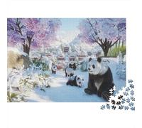 Panda géant Puzzle 1000 Pieces Paysage de Neige Puzzle en Bois Jeu D'Intelligence Défi Jouet Décoration Moderne À PArtir De 14 Ans 1000pcs (75x50cm)