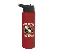 Panda I Am Trying Juste Pas Trop Fort Bambou Stainless Steel Insulated Water Bottle