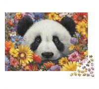 Panda in Flowers Puzzles 1000 Pièces Cadeau Unique Jeu Éducatif Challenge Toy À De Qualité Supérieure Peinture Art pour Adultes Enfants 52x38cm/1000pcs