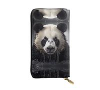 Panda in the water - Portefeuille long en cuir imprimé - Portefeuille tendance pour femme avec poche pour pièces de monnaie, noir, taille unique, noir, taille unique, Noir , Taille unique