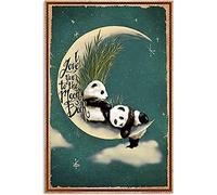 Panda, Je T'Aime Jusqu'À La Lune Et Retour Métallique Panneau Vintage Métal Tôle Signe Rétro Affiche Poster Plaque Pour Salon Hôtels Garage S