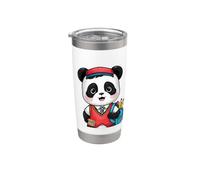 Panda kawaii portant l'uniforme scolaire traditionnel Gobelet isotherme en acier inoxydable double paroi