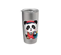 Panda kawaii portant l'uniforme scolaire traditionnel Gobelet isotherme en acier inoxydable double paroi