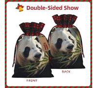 Panda mangeant du bambou imprimé sac de vacances avec cordon de serrage 21,1 x 30 cm décoration de fête de Noël sac cadeau