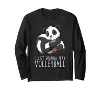 Panda Mignon De Volley-Ball Je Veux Juste Jouer Au Manche Longue