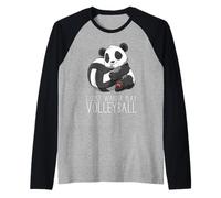 Panda Mignon De Volley-Ball Je Veux Juste Jouer Au Manche Raglan