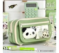 Panda Nouveau Neuf Couches Grande Capacité Sac À Stylos Transparent Mignon Fille Junior Lycée Étudiant Trousse À Crayons Papeterie Sac De Rangement.Green.