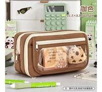 Panda Nouveau Neuf Couches Grande Capacité Sac À Stylos Transparent Mignon Fille Junior Lycée Étudiant Trousse À Crayons Papeterie Sac De Rangement.Coffee.