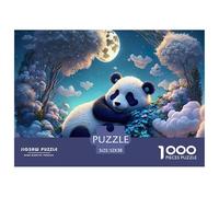 Panda Nuit au Clair de Lune Puzzle 1000 Pièces Puzzle pour Adultes Papier Détente Décoration Maison Cadeau Famille 52x38cm/1000pcs