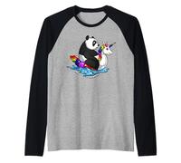 Panda Ours chevauchant Licorne bouée drôle Panda Manche Raglan