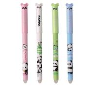 PANDA PARTY 4 Stylos Kawaii Gel Rétractables à Encre Noire Effaçable Type Friction | Crayons Roller Fantaisie Colorés Drôles pour École, Bureau, Papeterie | Fournitures Scolaires Filles Garçons