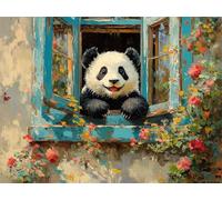 Panda Peinture Diamant Adulte, Diamond Painting Enfant, 5D Diamant Strass Point de Croix Cristal Kit Broderie, Diamond Painting Animal pour Adultes Débutants Maison Décor Artisanat 30x20 cm K-3533