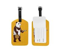 Panda Pirate Jaune Etiquettes à Bagages de Valises Voyage en Cuir Etiquette Nom Adresse ID Tags Drôle pour Les Garçons Filles(3PACK)