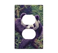 Panda - Plaque de protection pour interrupteur, motif jungle violette et verte pour décoration de chambre d'enfant, plaques murales en thermoplastique, prise duplex simple de taille standard