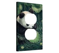 Panda - Plaque de protection pour interrupteur - Thème nature verte pour décoration murale - Plaques thermoplastiques - Prise duplex simple de taille standard