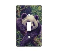 Panda - Plaque murale pour interrupteur - Motif jungle violette et verte pour décoration de chambre d'enfant - Plaques murales en thermoplastique - Bascule simple de taille standard