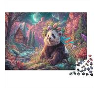 Panda Porte Une Couronne de Fleurs par Stream Puzzle Familial 1000 Pièces, Faune Sauvage Éducatif, Loisirs Conviviaux Et Décoration 52x38cm/1000pcs