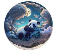 Panda Rêveur Puzzle 1000 Pièces Rond Papier pour Adultes Scène Forêt Nocturne