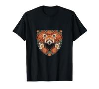 Panda Rouge avec chrysanthèmes en cuivre et Fleurs Ivoire T-Shirt