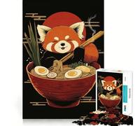 Panda Roux dégustant Un Bol de Ramen Puzzle de 1000 pièces pour Adultes Jeu de réflexion Image Douce et relaxante Assembler Joli Cadeau (38x52cm)