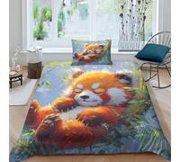 Panda Roux en Dessin animé pour Et Enfants Housse De Couette Housses De Couettes 3D Imprimé Animaux d'art E avec Fermeture À Glissière Parure De Lit avec Taies Microfibr 2 pièces Single（135x200cm）
