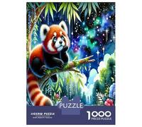 Panda roux, étoile et bambou 1000 Pièces Puzzle Premium Forêt merveilleuse et fantaisiste Puzzle Classique Carton Épais - Ultra Dur, Anti-stress Détente, Idéal Pour Les Loisirs Indoor Amusants 70x50cm