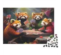 Panda Roux Jouant aux Cartes Puzzle 1000 Pièces Papier pour Adultes Jeu de Puzzle 1000 Pièces Convivial Décoration 52x38cm/1000pcs