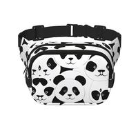 Panda Sac banane carré double couche avec impression intégrale, tissu sergé durable, sac banane multi-poches pour sports de plein air, voyage