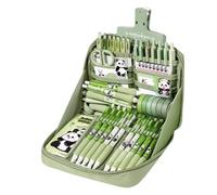 Panda School Supplies Set, Canvas Material, Cute Stationery Kit, Ruler Notebook Keychain, Pens Pencil Case, Tab Stickers, Ideal for Students & Teens, 34x24x6cm, 550g