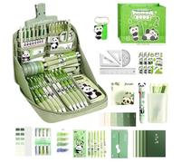 Panda School Supplies Set, Cute Stationery Kit, 13.39x9.45x2.36 inches Ruler Notebook, Keychain Pens, Tab Stickers Materials for Girls, Boys, Students, Teens, Study, Homework
