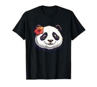 Panda Souriant avec Fleur d'hibiscus Tropicale T-Shirt