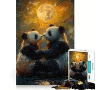 Panda sous la Lune Puzzle de 1000 pièces Vincent Van Gogh pour Adolescents Jeu de réflexion Intelligent, Calme et Amusant Pièce de Collection aux Contours Nets (38x26cm)