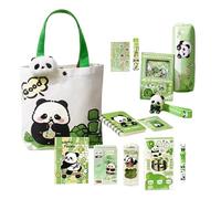 Panda Stationery Set - Adorable Pencil Case with Brooch and Magnetic Bookmark, Premium Study Essentials Pack Includes Erasers | Back to School Writing Organizer for Students College Boys Girls