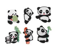 Panda Stickerei Aufnäher süß stylisch vielfältige Designs zum Aufbügeln oder Nähen für Kleidung Taschen Accessoires aus Baumwolle 6 Stück Christmas Gifts