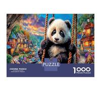 Panda sur la balançoire, Puzzle de Casse-tête en Coffret en Papier épais, Panda sur la balançoire, Village, Cadeau interactif pour Seniors, 52x38cm/1000pcs