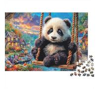 Panda sur Swing 1000 Piece Sturdy Cardboard Family Art sur Toile Ciel de Nuit Puzzle Logic Skill Brain Training Home Activity Gift for Couple Partners 38x26cm/1000pcs