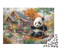 Panda Swing 1000 Piece Sturdy Cardboard Décor Mignon Puzzle Collectors Stress Relief Concentration Training Fun Home Activity Educational Game Gift 52x38cm/1000pcs