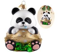 Panda Watcher Décorations de Noël en verre soufflé Décoration à suspendre pour les amateurs de pandas, arbres, maison, cadeaux de fête d'anniversaire