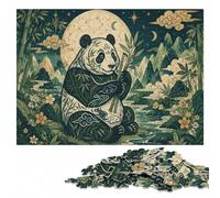 Panda with Bamboo Illustration Puzzle en Bois 500 pièces, Puzzle Adulte | Idée cadeau de Noël pour adulte avec loisir manuel en intérieur pendant le temps libre.