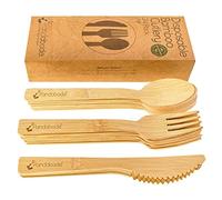 Pandabode™ Coffret de couverts jetables en bois à base de bambou en 24/120/300 pièces | Plaisir écologique pour fête, camping, voyage et BBQ | Grande taille, durable et biodégradable