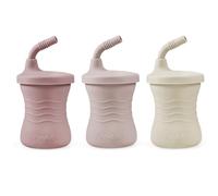 PandaEar 3 Pack Silicone Baby Training Cup, Straw Cups，Shatterproof Toddler Sippy Cups Drinking Sippy Cups for Baby and Toddler 6 Months+ 5 Oz (Pink/Light Pink/Linen)