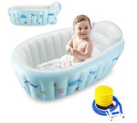 PandaEar Baignoire gonflable pour enfants, baignoire de voyage portable pour bébé et enfant avec pompe à air, bassin pliable antidérapant, mini piscine pour bébé (bleu baleine)