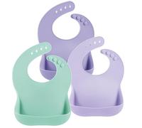 PandaEar Ensemble de 3 Bavoirs en Silicone pour Bébés & Tout-Petits, Sans BPA, Imperméables et Réglables avec Grande Poche Attrape-Aliments