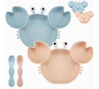 PandaEar Lot de 2 assiettes à ventouse en silicone pour bébé, assiettes divisées incassables avec 2 cuillères pour l'auto-alimentation, ustensiles d'alimentation pour tout-petits, fournitures