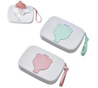 PandaEar Lot de 2 distributeurs portables de lingettes pour bébé | Étui rechargeable avec couvercle sécurisé et sangle de transport pour voyage, sac à langer, voiture et chambre d'enfant, ours, rose