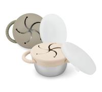 PandaEar Lot De 2 Gobelets À Snack En Acier Inoxidable Pour Tout-Petits, Boîtes À Snacks Antifuites Avec Récupérateur Alimentaire In Silicone Et Poignées, 266 Ml Gobelet À Collation (Beige Et Sauge)